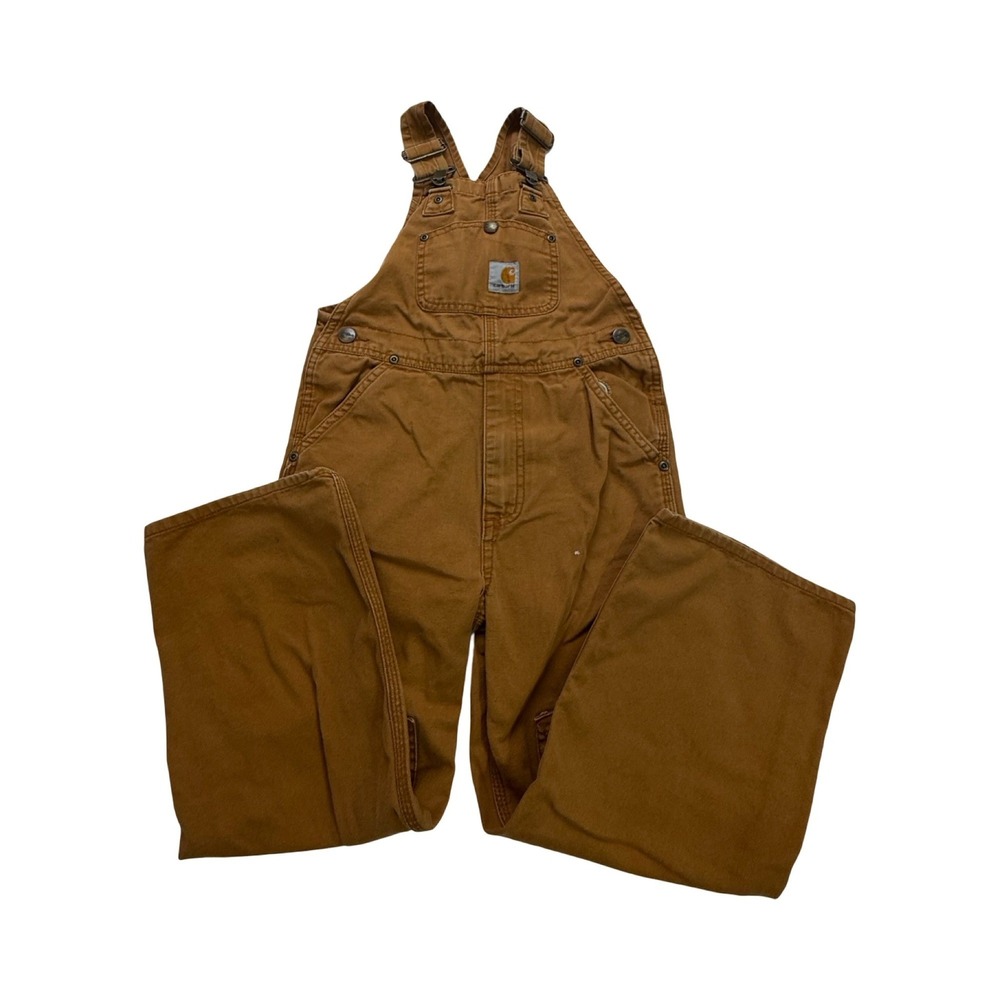 Carhartt Overalls Kids 6 30x18 Brown Double Front Duck Canvas Cotton Western